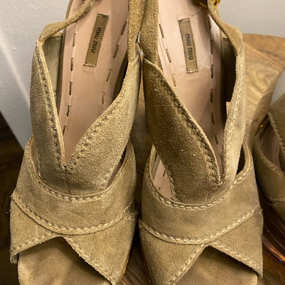 Miu Miu wood and suede heels
